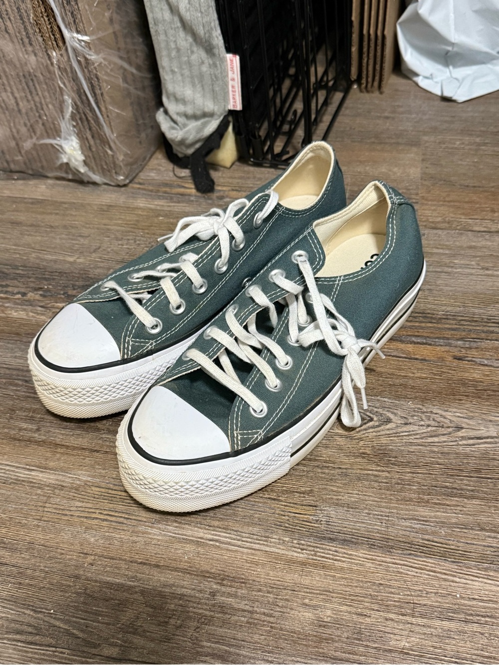 Converse Low-Top Canvas Sneakers in Teal Green and White